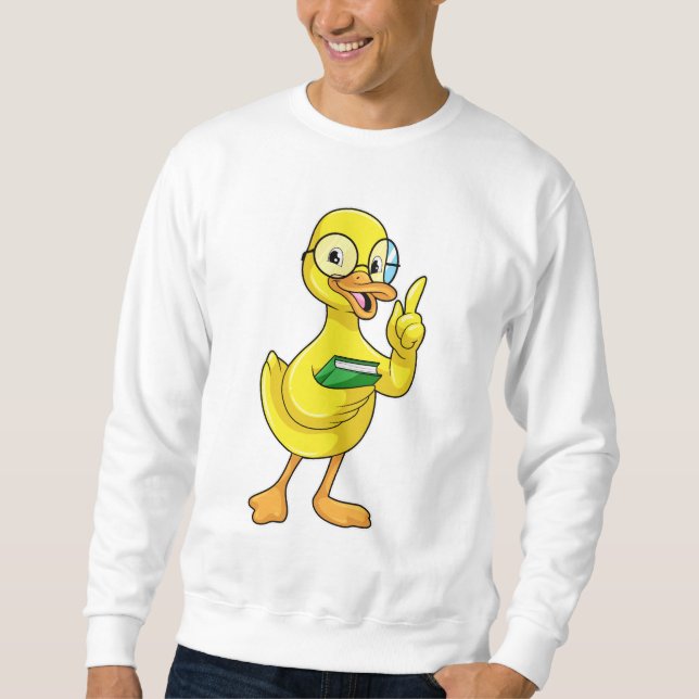 Sweatshirt Canard comme enseignant avec livre et lunettes (Devant)