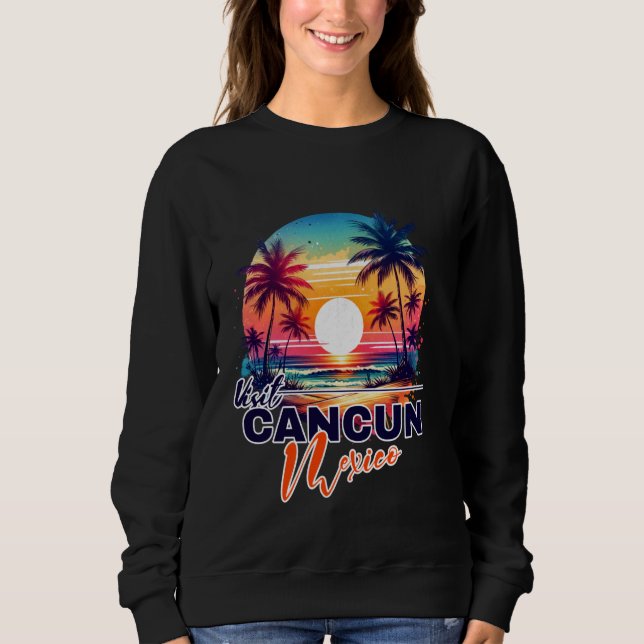 Sweatshirt Cancun Mexique Sunset Beach Palm Tree Trier Souven (Devant)