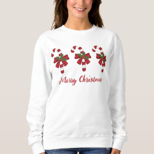 Sweatshirt Canne de Noël rouge et blanche & Texte personnalis