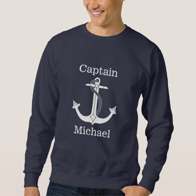 Sweatshirt Capitaine nautique Ancre blanche personnalisée (Devant)