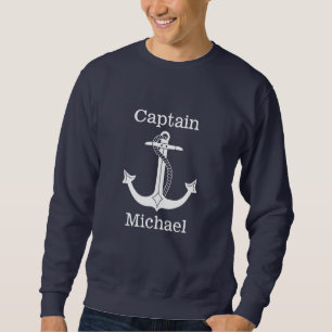 Sweatshirt Capitaine nautique White Anchor Personalized