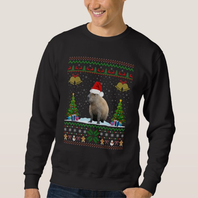 Sweatshirt Capybara Noël Noël Éclairage Noël Chapeau (Devant)