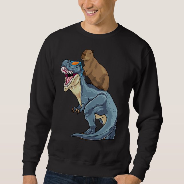 Sweatshirt Capybara Riding Dinosaur Rex Capibara Dino Rodent  (Devant)