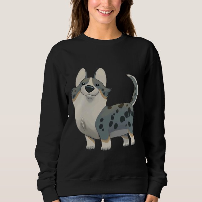 Sweatshirt Cardigan Welsh Corgi Merle Et Tan (Devant)