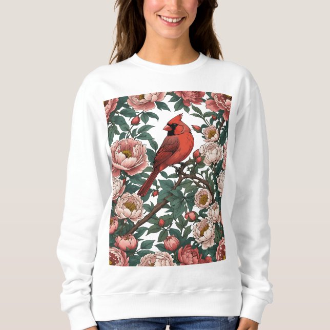 Sweatshirt Cardinal rouge et jardin de pivoines (Devant)