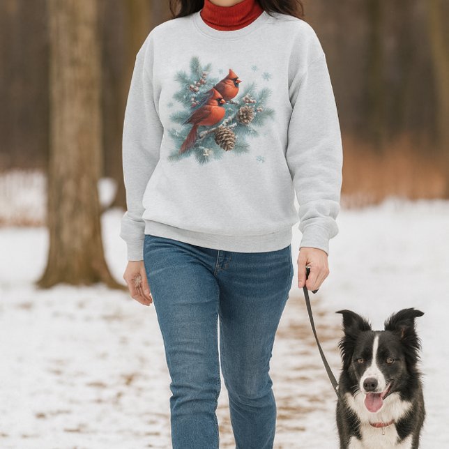 Sweatshirt Cardinaux dans la neige Faune hivernale (Winter Cardinal Red Bird Sweatshirt. Cozy and Warm, perfect 2nd layer for a cold day. )