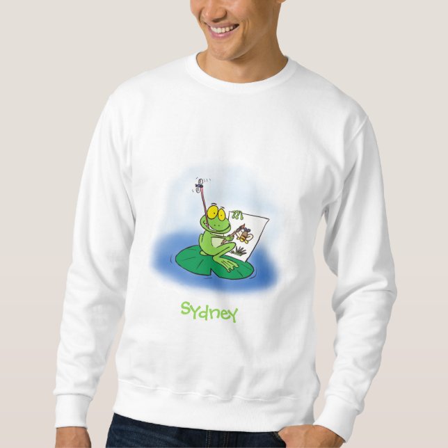 Sweatshirt Caricature amusante de grenouille verte (Devant)