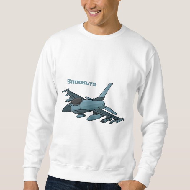 Sweatshirt Caricature d'avion de chasse militaire (Devant)