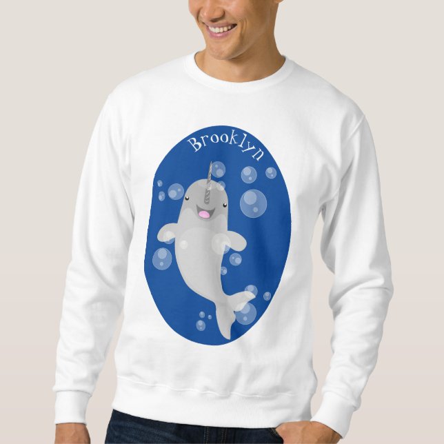 Sweatshirt Caricature de bulles de narval joyeux (Devant)
