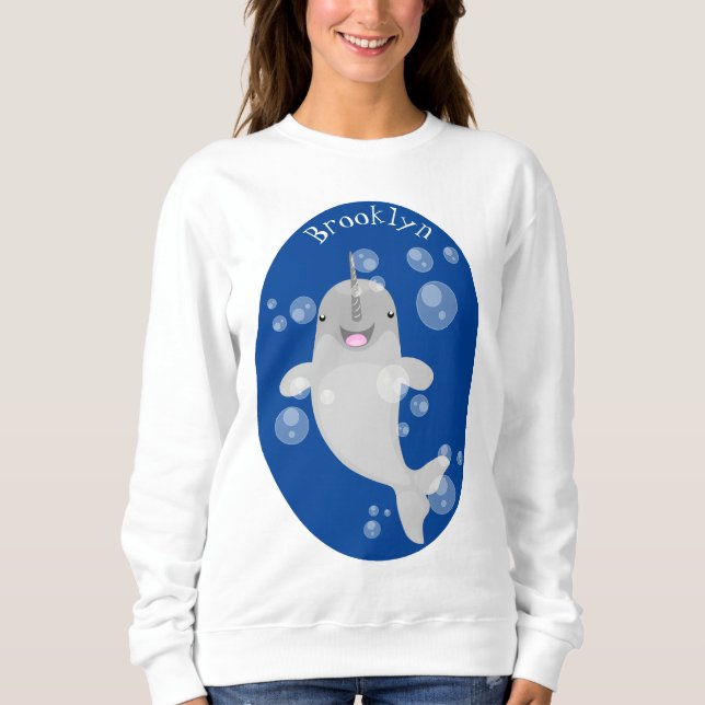 Sweatshirt Caricature de bulles de narval joyeux (Devant)