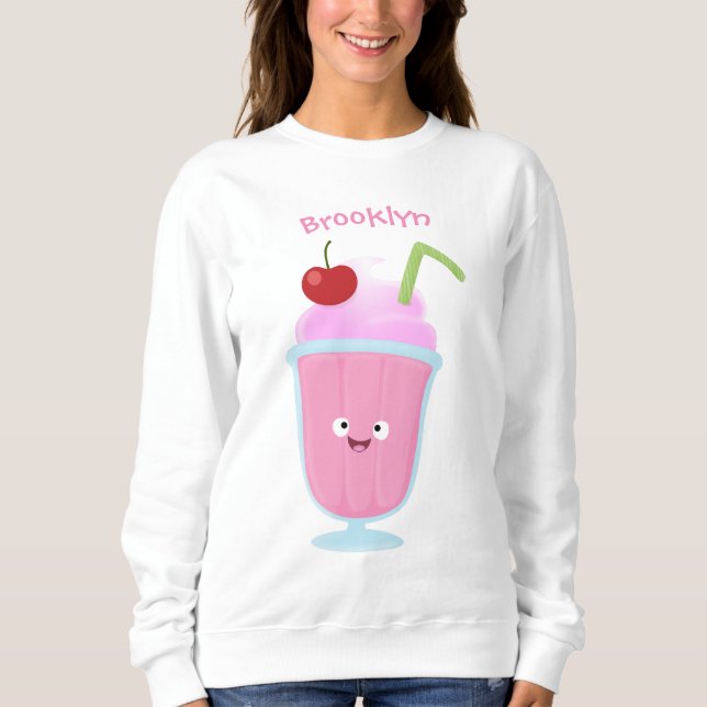 Sweatshirt Caricature de crème glacée de fraise mignonne (Devant)