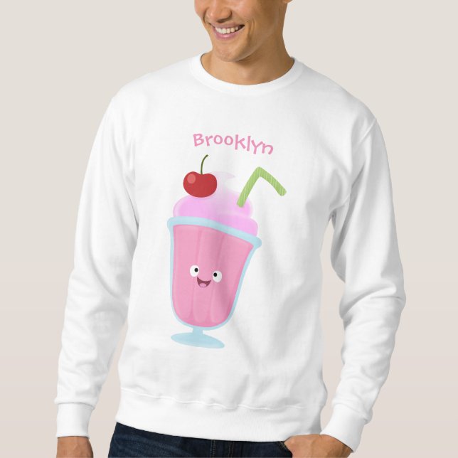 Sweatshirt Caricature de crème glacée de fraise mignonne (Devant)