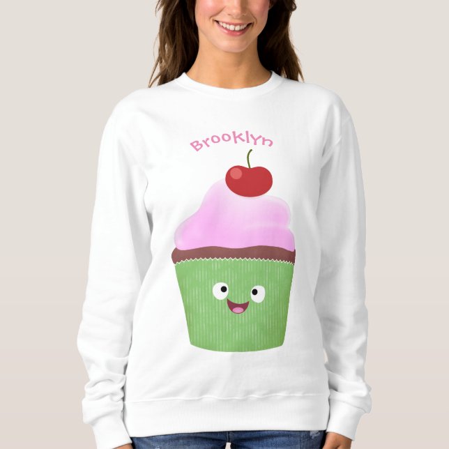 Sweatshirt Caricature de cupcake joyeux (Devant)