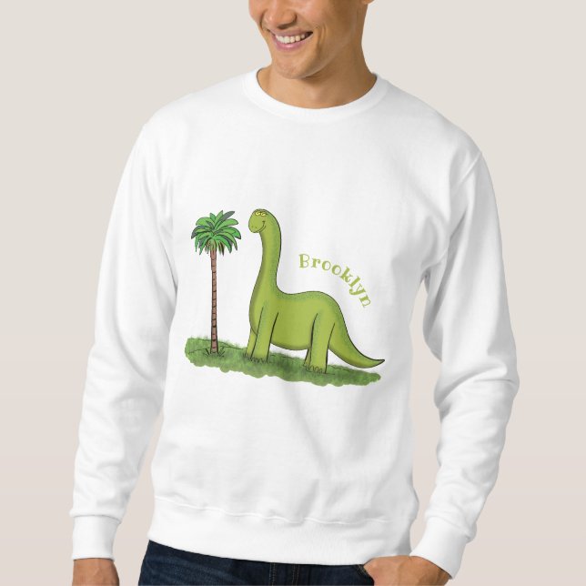 Sweatshirt Caricature de dinosaure de brontosaurus vert migno (Devant)