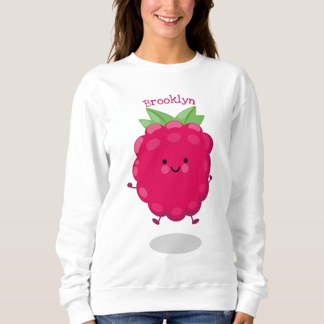 Sweatshirt Caricature de framboise très heureuse (Devant)