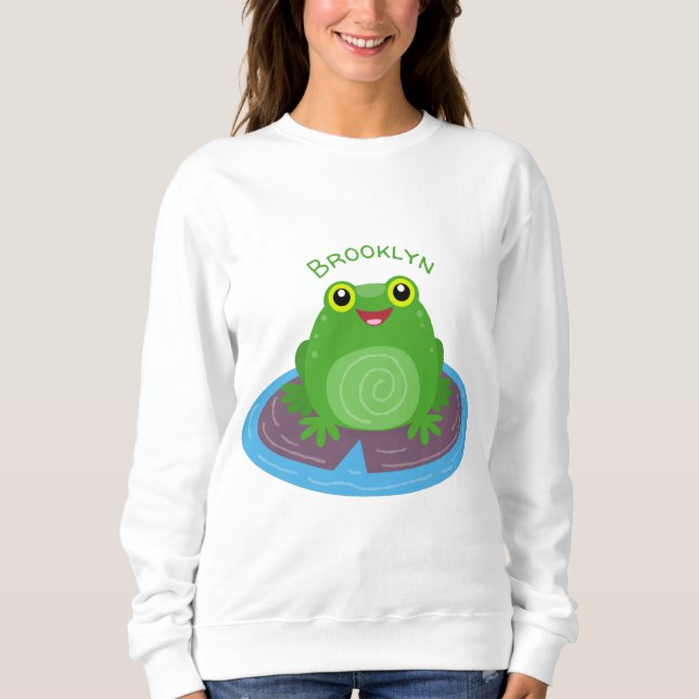 Sweatshirt Caricature de grenouille verte mignonne (Devant)
