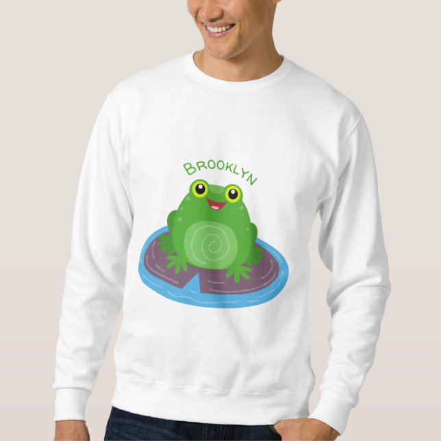 Sweatshirt Caricature de grenouille verte mignonne (Devant)