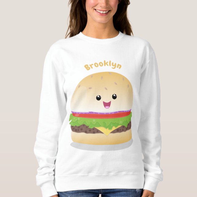 Sweatshirt Caricature de hamburger kawaii joyeux (Devant)