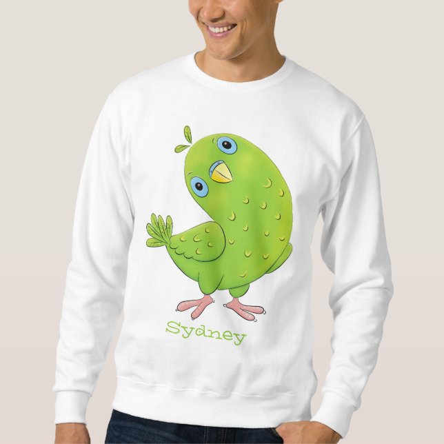 Sweatshirt Caricature de perruche verte curieuse (Devant)
