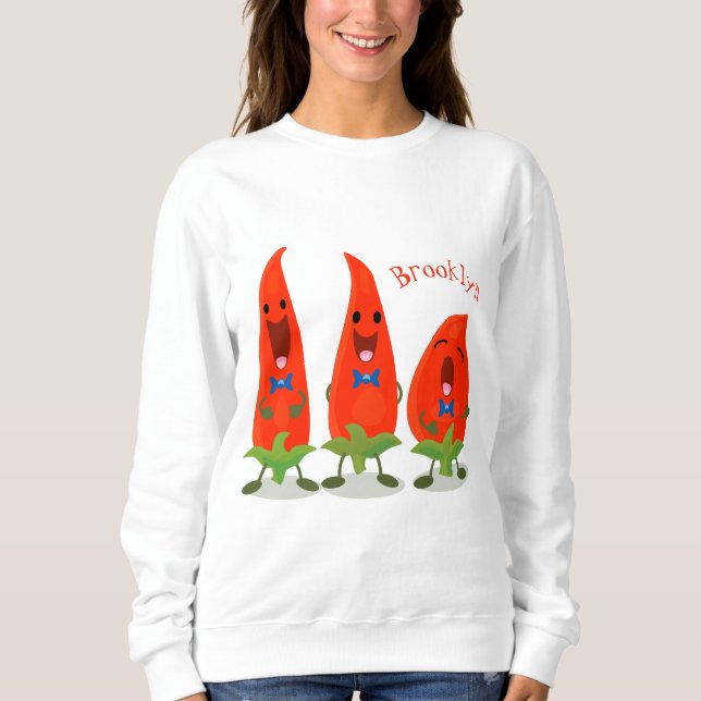 Sweatshirt Caricature de piments chantants mignons (Devant)