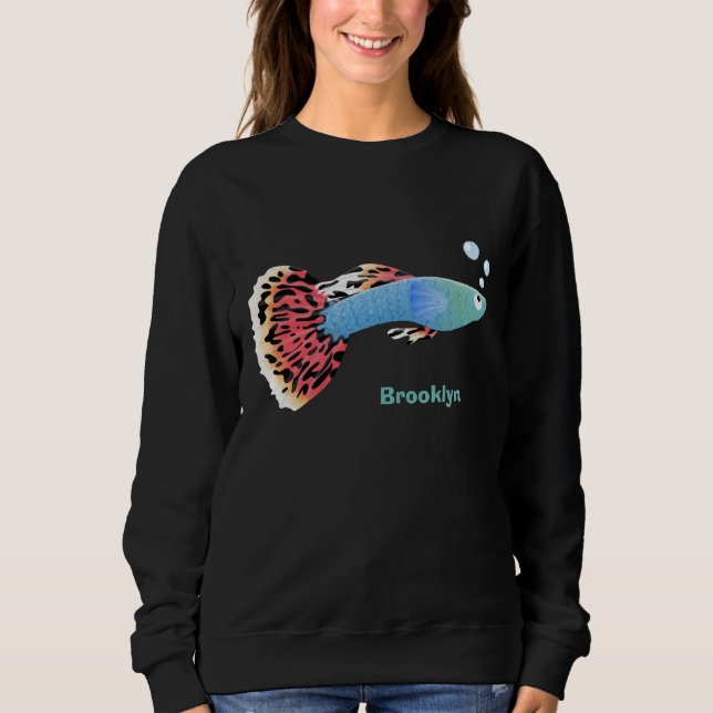 Sweatshirt Caricature de poisson tropical guppy très chic (Devant)