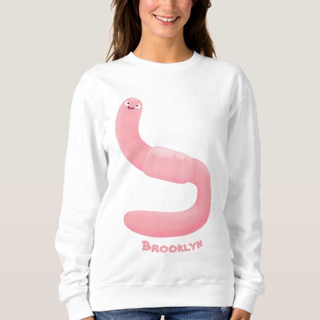 Sweatshirt Caricature de vers de terre rose joli (Devant)