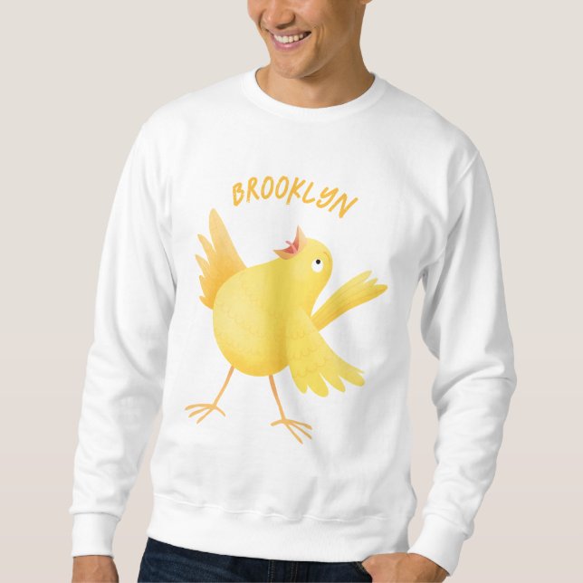 Sweatshirt Caricature d'oiseau canari jaune chantant mignon (Devant)