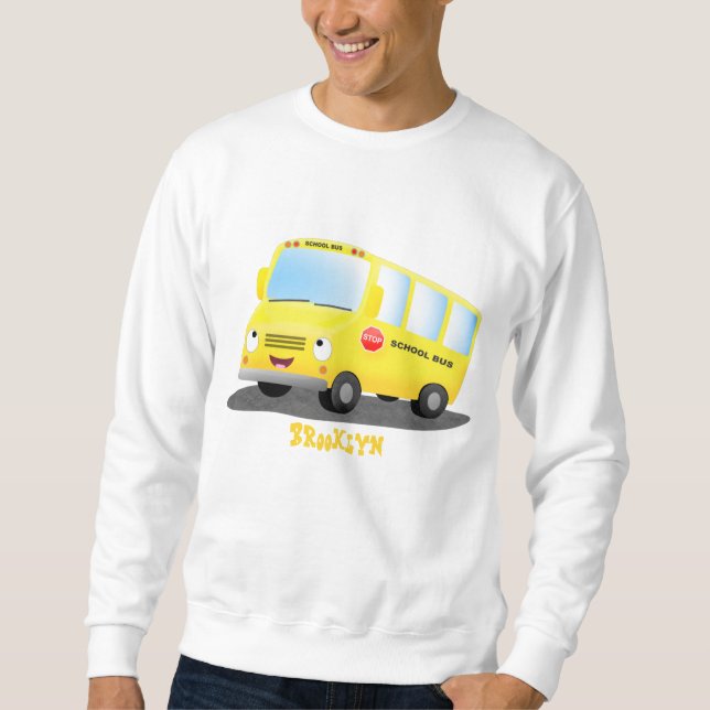 Sweatshirt Caricature du bus scolaire jaune joyeux (Devant)