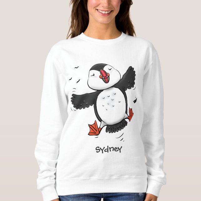 Sweatshirt Caricature en bleu bouffin joyeux (Devant)