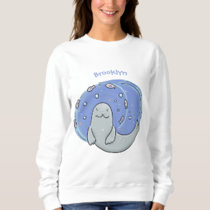 Sweatshirt Caricature joyeux de phoque et de poisson bleu
