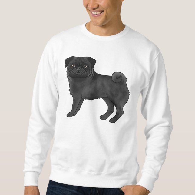 Sweatshirt Carlin à visages noir brillant Mops Chien race Des (Devant)