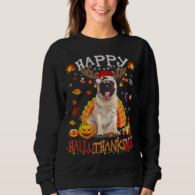 Sweatshirt Carlin Chien Hallothanksmas Halloween Thanksgivin (Devant)