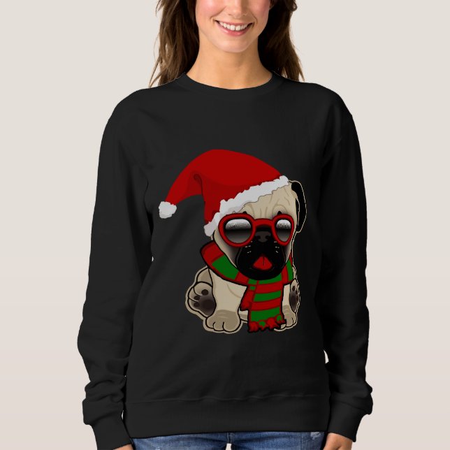Sweatshirt Carlin de Noël Chiot à Santa Hat T-shirt classique (Devant)