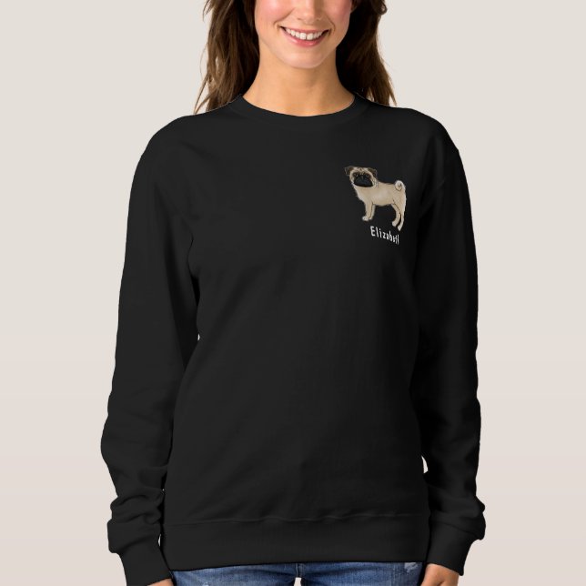 Sweatshirt Carlin Fawn Mops Chien race Design Avec Texte Pers (Devant)