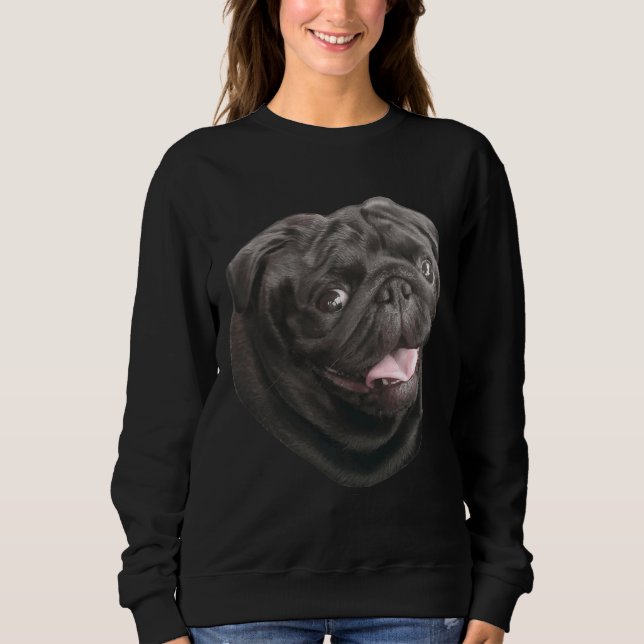 Sweatshirt Carlin noir amoureux des chiens mignon drôle class (Devant)