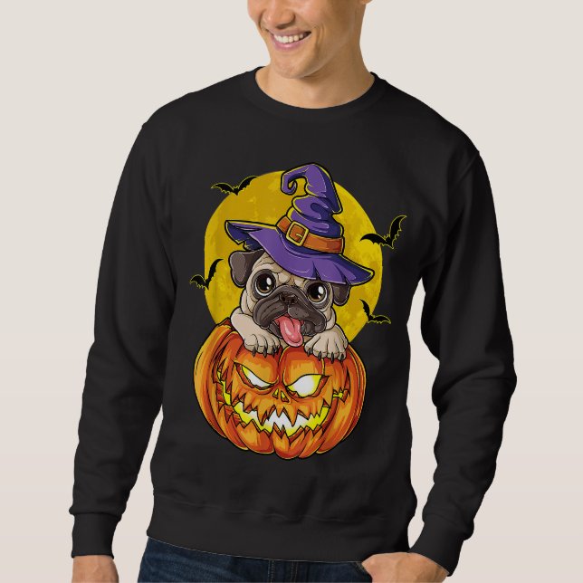 Sweatshirt Carlin sorcière Citrouille Halloween filles Pugkin (Devant)