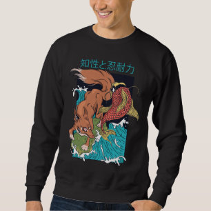 Sweatshirt Carpe Koï avec Dessin de Renard de Style Japonais