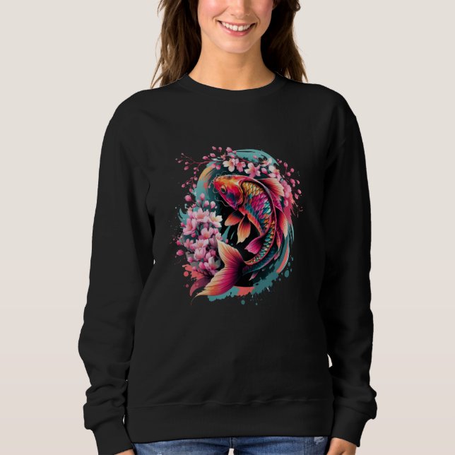 Sweatshirt Carpes Koï Japonaises & Fleur de Cerisier Poisson  (Devant)