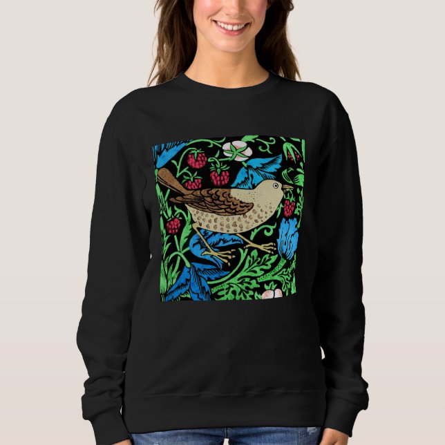 Sweatshirt Carreau oiseau et fleur de William Morris bleu et  (Devant)
