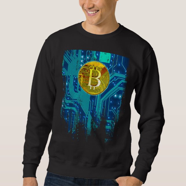 Sweatshirt Carte Bitcoin Cryptomonnaie et circuit (Devant)