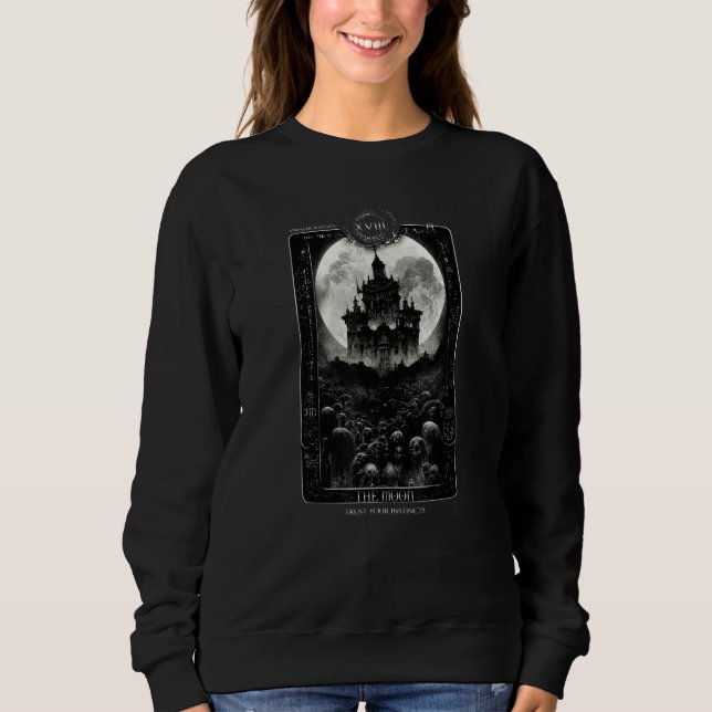 Sweatshirt Carte de tarot de la lune mystique gothique (Devant)