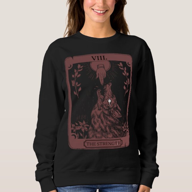 Sweatshirt Carte de tarot occulte Force de conception de loup (Devant)