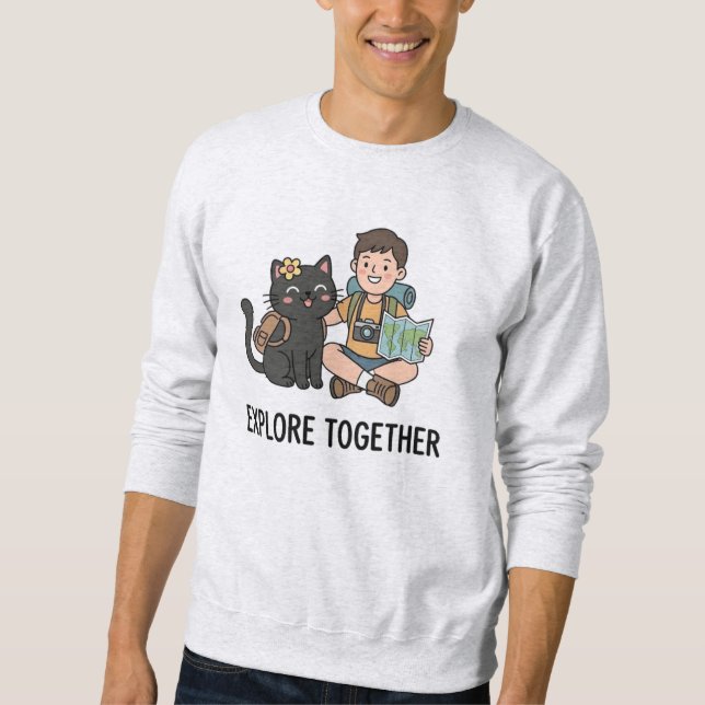 Sweatshirt Carte du Monde Aventure Garçon Chat Noir Illustrat (Devant)