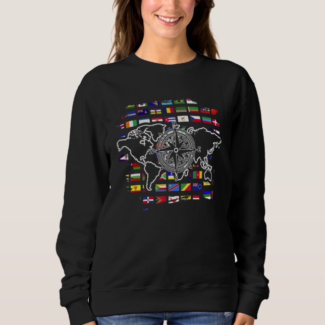 Sweatshirt Carte du monde Voyager International Pays Flags Wo (Devant)