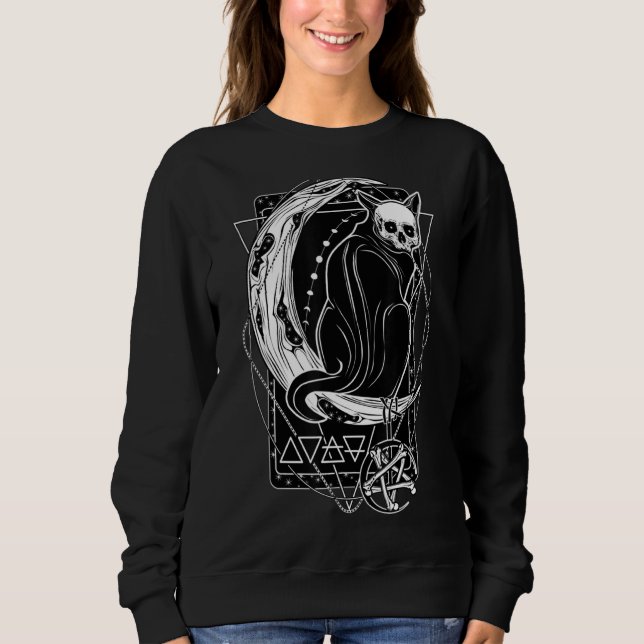 Sweatshirt Carte Tarot Crescent Moon Et Cat Graphique (Devant)