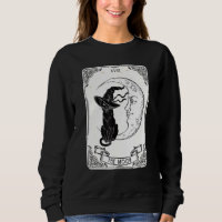 Carte Tarot Lune Éffrayante sorcière Chat Noir Cre