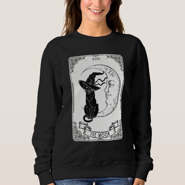 Sweatshirt Carte Tarot Lune Éffrayante sorcière Chat Noir Cre (Devant)