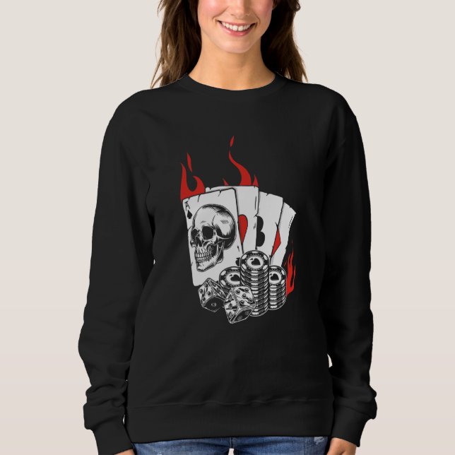 Sweatshirt Cartes du lecteur crâne Jouer joueur Aces Holdem T (Devant)