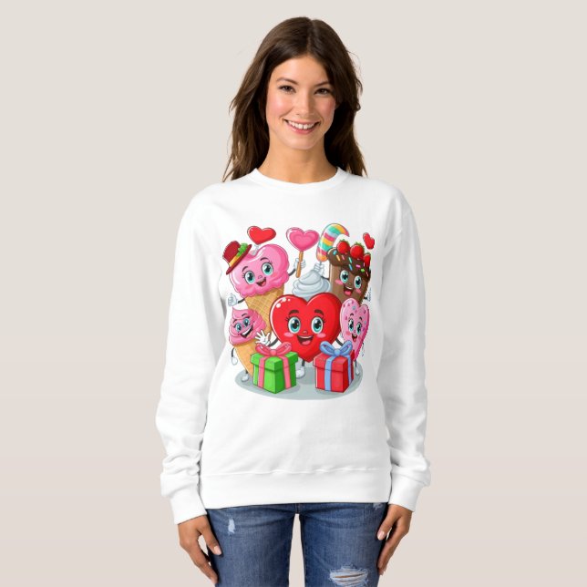 Sweatshirt Cartoon Heart & Sweet amis valentine's day (Devant entier)