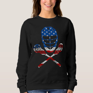 Sweatshirt Casque Lacrosse Drapeau Américain Lax Bâtons 4ème